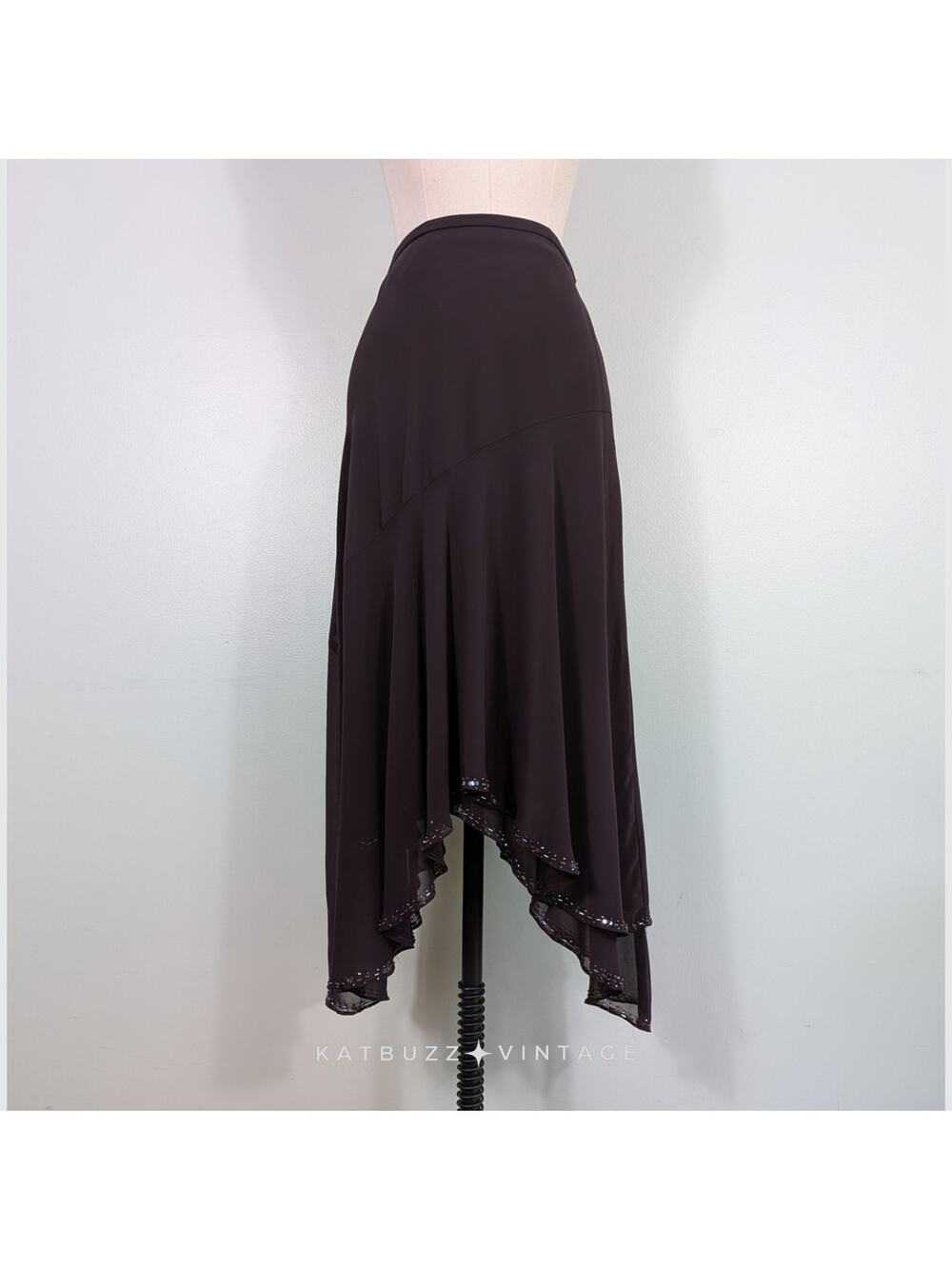 Vintage Papell Midi Skirt M Fairy Goth Whimsigoth 90S Y2K Bead Evening Chiffon